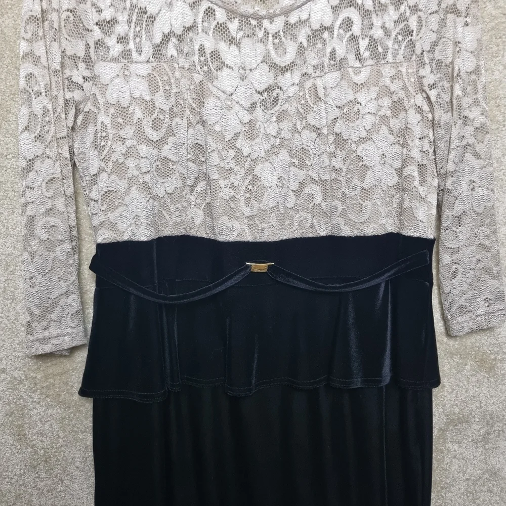Joanna Hope Dress Womens Size 14 Peplum Midi Lace and Velvet Ivory Black - Picture 5 of 10